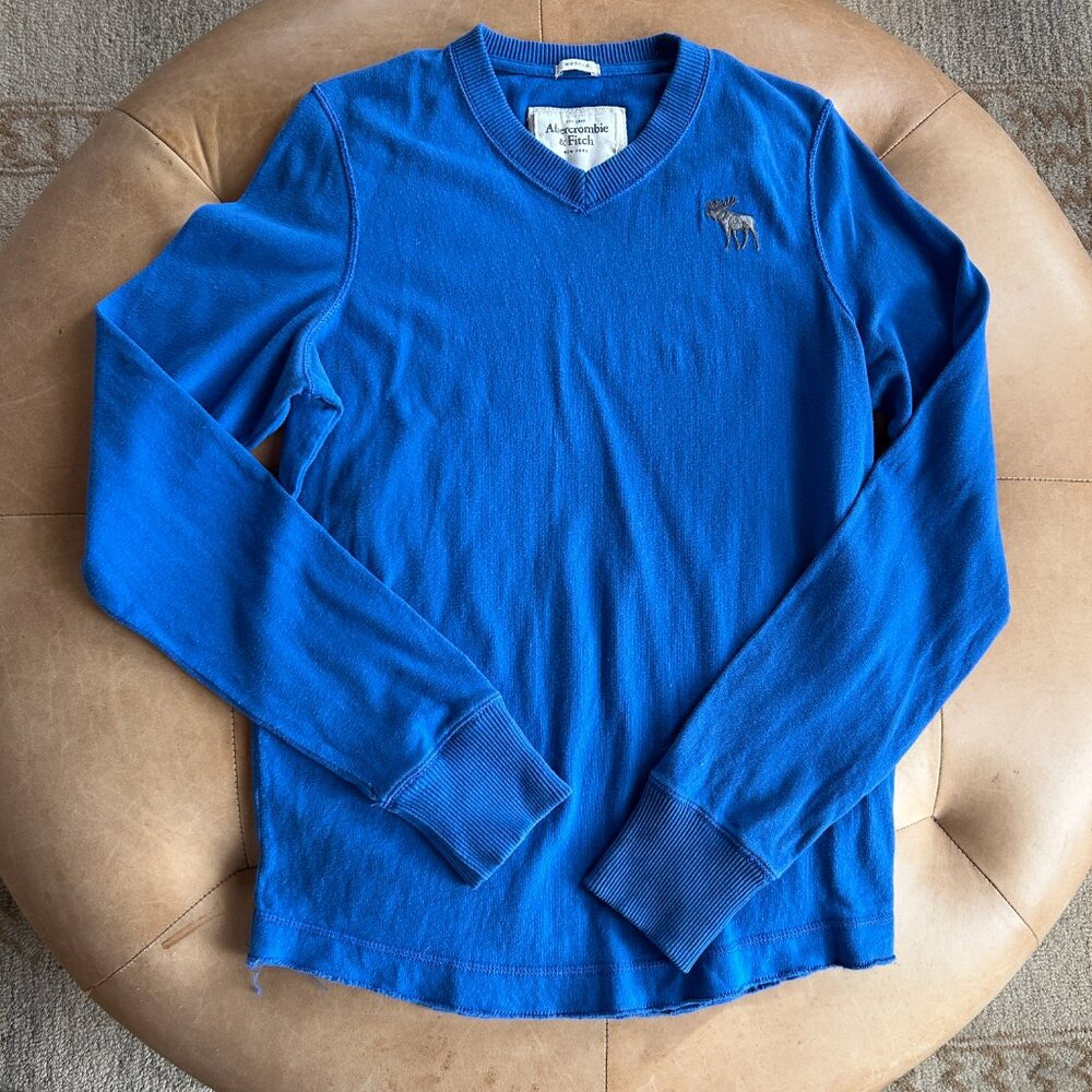 Abercrombie & Fitch Muscle Shirt Royal Blue V Neck Long Sleeve Preppy mens M